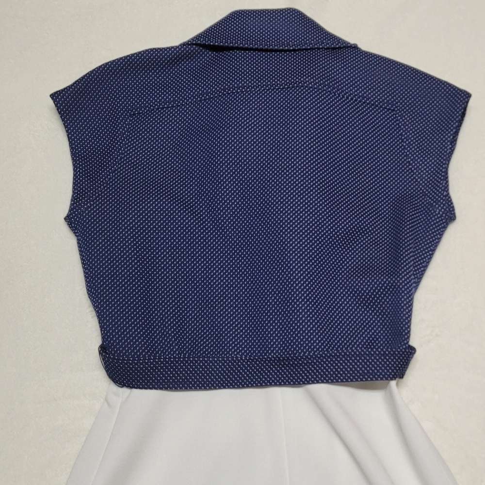 Herman Marcus 60s Vintage Blue White Polka-dot Dagger Collar Midi Wrap Dress 8 - Picture 9 of 12